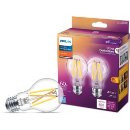 Bomgaars Philips Ultra Definition LED 8W 60W equiv A19 Clear Dimmable Bulb Soft White 2 Pack Light Bulbs