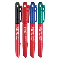 Milwaukee Tool Fine Point Inkzall Markers, Assorted Colored, 4-Pack, 48-22-3106