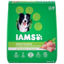IAMS Adult Minichunks Small Kibble High Protein Dry Dog Food with Real Chicken, 10171567, 30 LB Bag