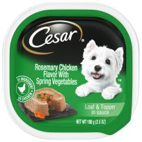 Cesar Soft Dog Food Loaf & Topper in Sauce Rosemary Chicken Flavor with Spring Vegetables, 10184450, 3.5 OZ Pouch