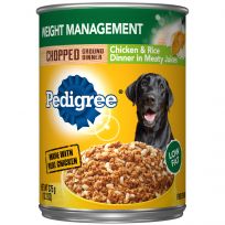 Pedigree Chopped Ground Dinner Weight Management Adult Canned Soft Wet Dog Food Chicken & Rice, 10197381, 13.2 OZ Can
