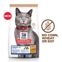 Hill's Science Diet Adult 7+ No Corn, Wheat or Soy Dry Cat Food, Chicken, 604957, 7 LB Bag
