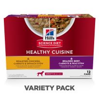 Hill's Science Diet Adult 1-6 Canned Dog Food Variety Pack, Healthy Cuisine Chicken, Beef, 605141, 12.5 OZ Can
