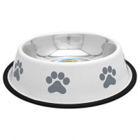 Ruffin' It Stainless Steel Bowl White/Paws, 7N19265