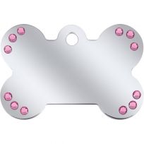 Quick-Tag Chrome with Pink Crystals Large Bone Tag, 138020