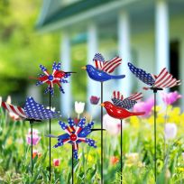 Exhart Patriotic WindyWings Butterfly Garden Stake, 7 IN, Red, White and Blue, 50231
