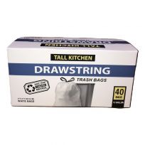 Jadcore Drawstring Kitchen Bags, White, 40-Count, 13-DS40, 13 Gallon