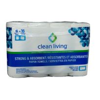 Clean Living Paper Towels, Double Roll, Economy, 8-Count, 10024785