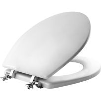 Mayfair By Bemis Edgewater Round Enameled Wood Toilet Seat in White with STA-TITE and Chrome Hinge, 44CP-000/44A, White