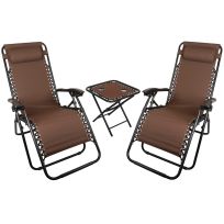 World Famous Sports Zero Gravity Chair & Table Set, 3-Piece, Brown, Q-LOUNGE-COMBO-BROWN