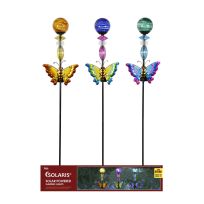 Alpine Solar Swirl Glass & Metal Butterfly Stake, Assorted Colors, LJJ1070A