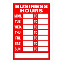 Hillman Red & White Business Hours Signs, 8 IN X 12 IN, 2-Pack, 839992