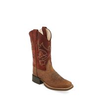 Old West Boy's Leather 6-Row Cowboy Boots