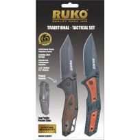 Ruko Folding Knife Set, Tactical/Traditonal, Pakkawood Handles, RUKO128SET