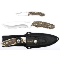 Ruko Fixed Blade Hunting Knife & Folder Set, Delrin Simulated Deer Horn Handles, RUK0157-CS