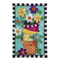 Evergreen Stacked Spring Flower Pots House Applique Flag, 159455