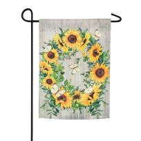 Evergreen Sunflower Wreath Garden Suede Flag, 14S8899