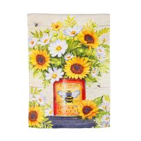 Evergreen Honey Bee Tin with Sunflowers Garden Suede Flag, 14S10338
