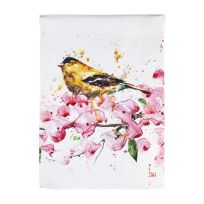 Evergreen Goldfinch and Cherry Blossoms Garden Satin Flag, 14A10303