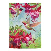 Evergreen Fuchsia Hummingbird Garden Suede Flag, 14S10757