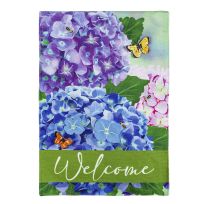 Evergreen Hydrangea and Butterfly Welcome Garden Burlap Flag, 14B10942