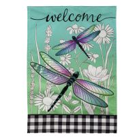 Evergreen Dragonflies and Wildflowers Garden Linen Flag, 14L10909