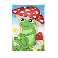 Evergreen Frog Under Mushroom Garden Burlap Flag, 14B10958