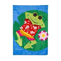 Evergreen Frog's Summer Vacation Garden Applique Flag, 169514