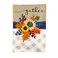 Evergreen Fall Floral Gather House Linen Flag, 13L9949