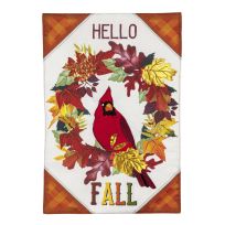 Evergreen Hello Fall Cardinal Wreath Garden Linen Flag, 14L11063