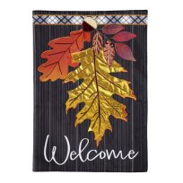 Evergreen Welcome Autumn Leaves Garden Linen Flag, 14L11077