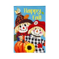 Evergreen Happy Scarecrow Couple Garden Linen Flag, 14L10451