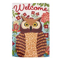 Evergreen Fall Owl Welcome Garden Suede Flag, 14S10994