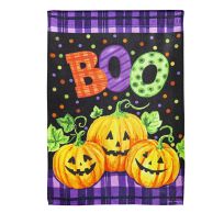 Evergreen Boo Jack-o-Lanterns House Textured Suede Flag, 13ES10514