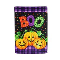 Evergreen Boo Jack-o-Lanterns Garden Textured Suede Flag, 14ES10514