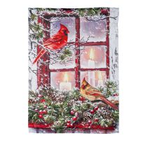 Evergreen Cardinals in the Window Garden Suede Flag, 14S10548