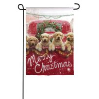 Evergreen Red Truck with Puppies Garden Suede Flag, 14S9272
