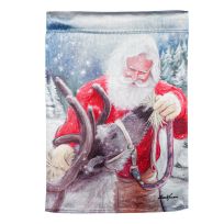 Evergreen Santa and His Reindeer Garden Lustre Flag, 14LU10603