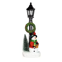 Evergreen LED Polyresin Snowman with Bottle Brush Tree and Lamp Post, 8LED620