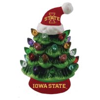Evergreen 4 IN LED Ceramic Christmas Tree Ornament with Team Santa Hat, Iowa State, 3OTL962TO