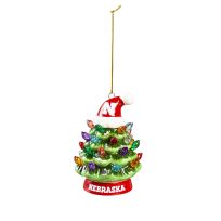 Evergreen 4 IN LED Ceramic Christmas Tree Ornament with Team Santa Hat, University of Nebraska, 3OTL949TO