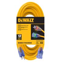 DEWALT Lighted SJTW Extension Cord, 12/3, DXEC17443050, 50 FT