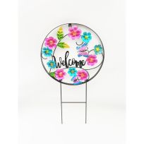 Backyard Expressions 16 IN Floral Wheel Stake with Wall Hanging, 906550