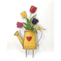 Backyard Expressions 23 IN Yellow Watering Can Flower Stake, 911224