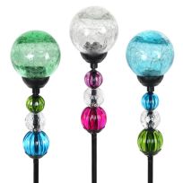 Exhart Solar Crackle Glass Ball Stake, Assorted, 54914