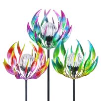 Exhart Solar Spinning Metal Flower Stake, Assorted, 55048