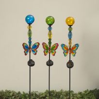 Gerson International 36 IN Solar Lighted Metal & Glass Butterfly Yard Stake, Assorted, 2622190