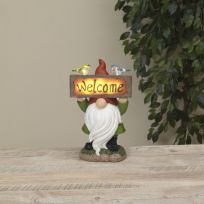 Gerson International 10.5 IN Solar Lighted Resin Gnome Holding  INWELCOME IN Sign, 2631660