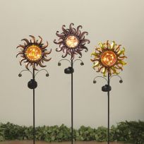 Gerson International 35.4 IN Solar Lighted Metal Sun Face Yard Stake, Assorted, 2680940