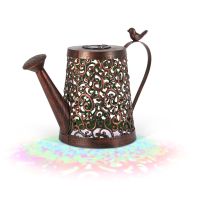 Gardenmeadow 13.78 IN Solar Lighted Bronze Metal Watering Can, Color Changing LED, 71266